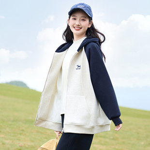 美式 学生超一体绒棒球服宽松上衣 高街加绒卫衣外套初中生少女冬季