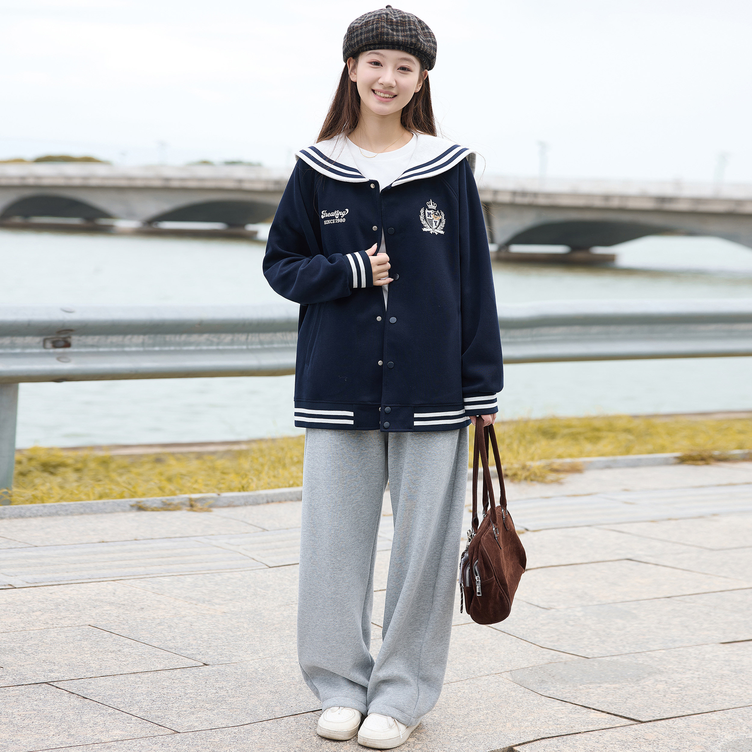 初中生秋冬装少女学院风休闲套装