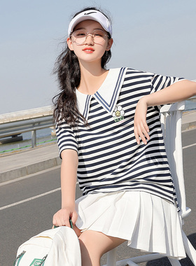 百褶裙套装JK服初中生少女日系宽松海军领夏装学院风短袖两件套