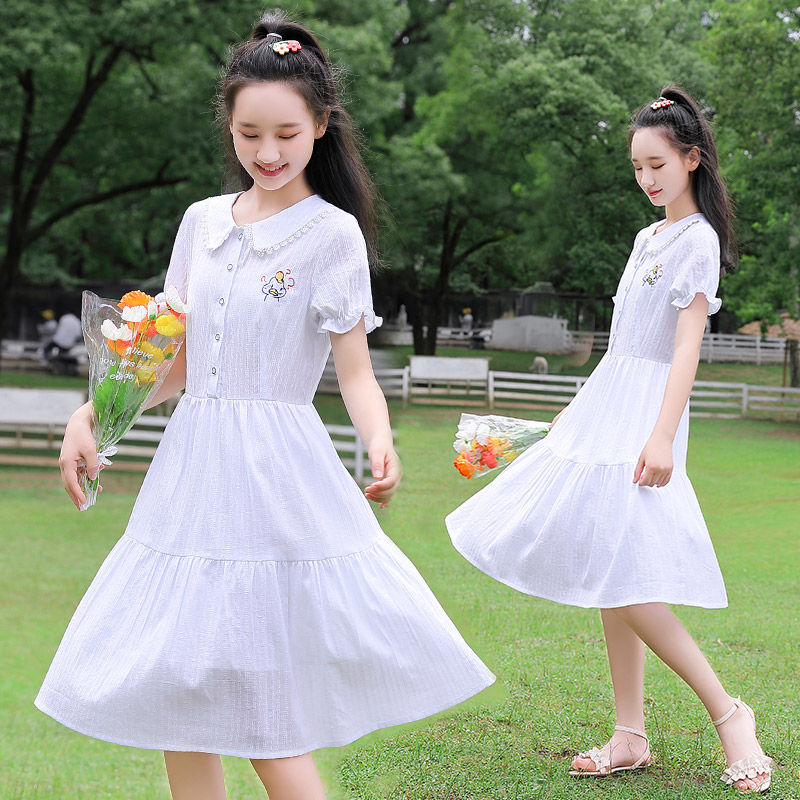 连衣裙纯棉绣花高中生少女装
