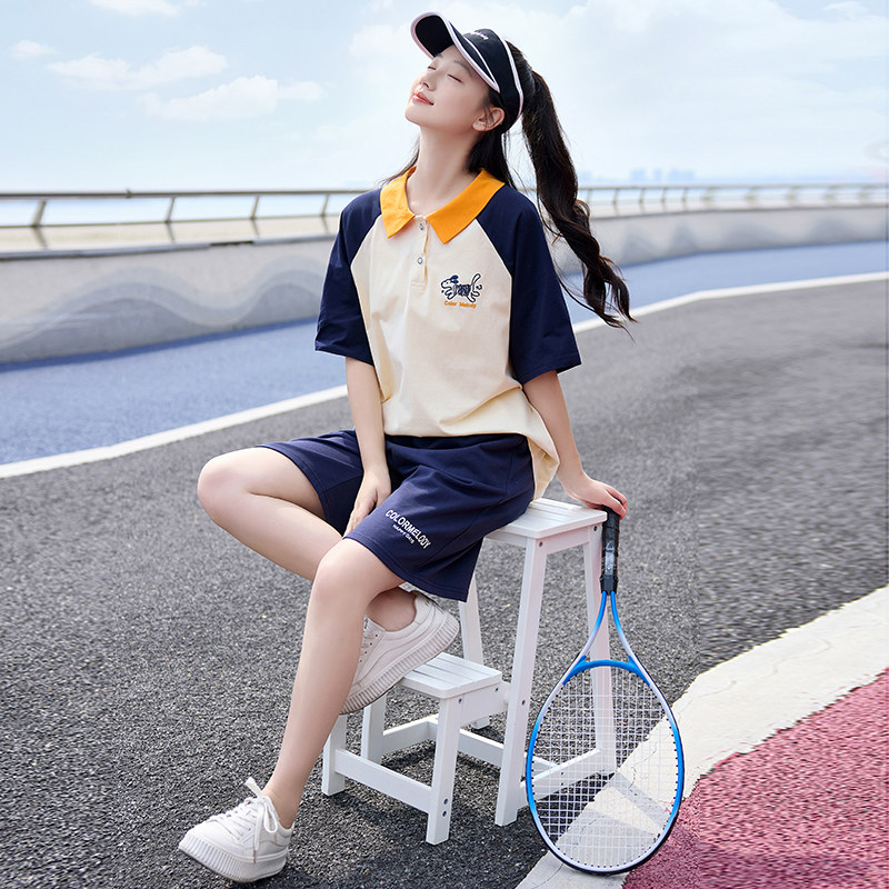 初中生女运动套装夏装中学生新款少女秋装运动装大童学院风休闲