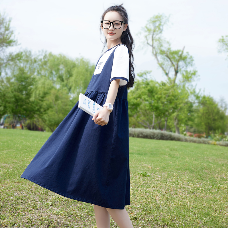 高中初中生学生背带裙青少女学院风夏季新款14岁女孩衣服连衣裙子
