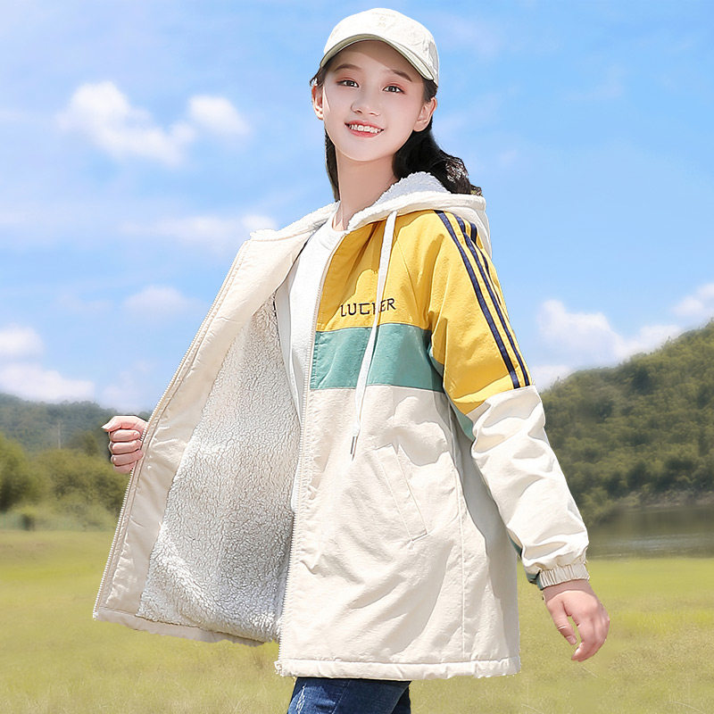 女少年加绒外套大童12女孩13初中学生14岁15风衣2021年冬新款棉衣