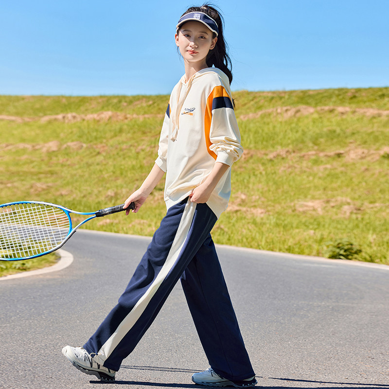 初中学生女童秋冬套装连帽绣花高中生女大童秋装休闲运动服两件套
