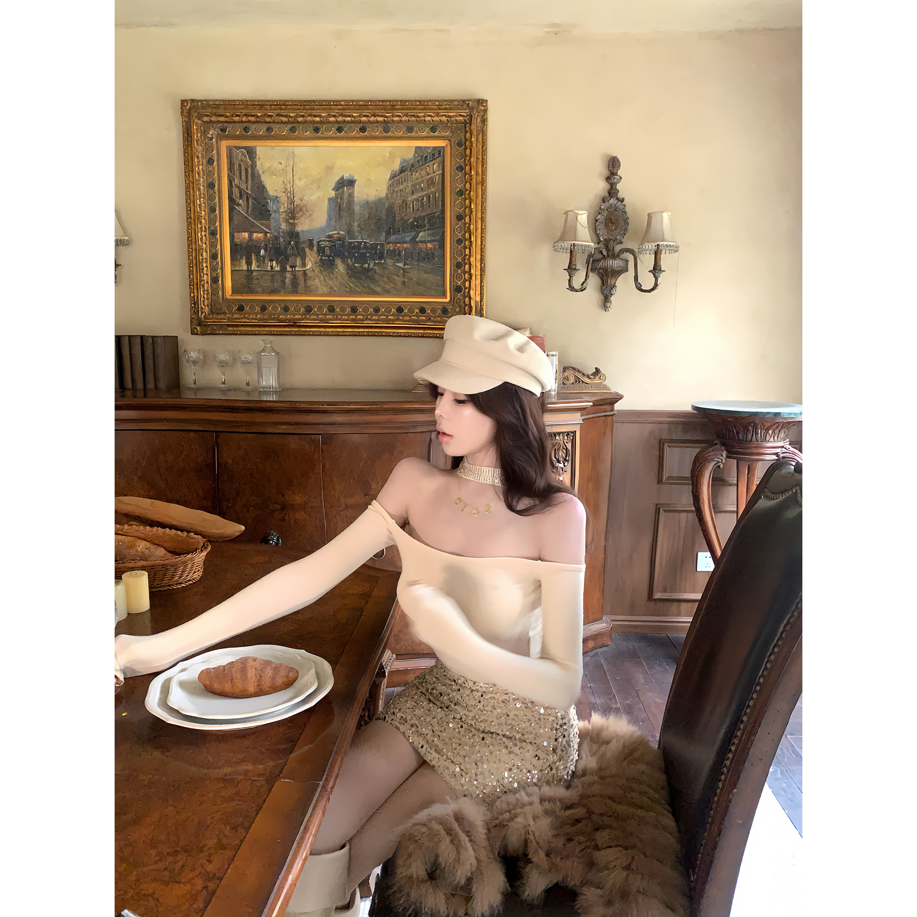 项天鹅er 御姐穿搭套装女2025冬新款正反两穿露肩上衣短裙两件套,女装/女士精品,T恤,淘宝优惠券,粉丝福利购,淘宝优惠卷