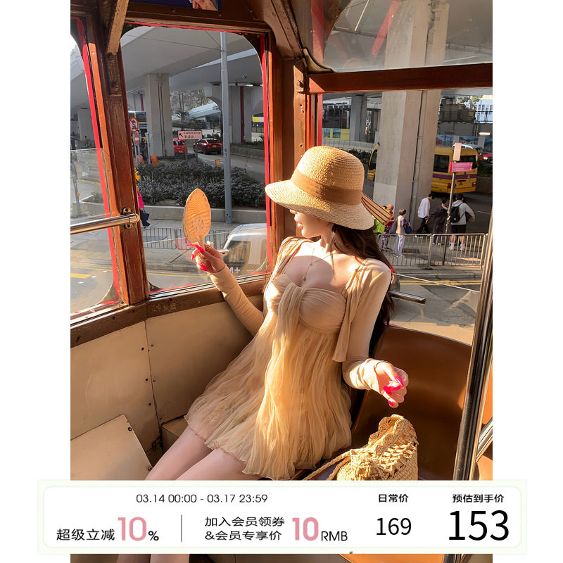 项天鹅er 法式吊带连衣裙女2026早春新款网纱抹胸蓬蓬裙度假裙子