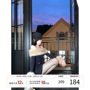 毛圈拼接包臀裙长袖 新款 裙子 抹胸针织连衣裙2025冬季 项天鹅er