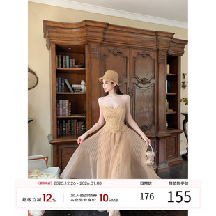 法式 项天鹅er 2025冬季 女套装 蕾丝抹胸上衣半身裙 富家千金小洋装