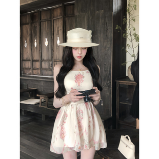 印花连衣裙E25Q1888 碎花显瘦夏季 天鹅er 粉雾玫瑰