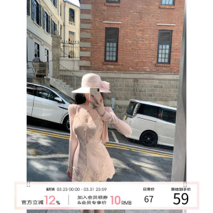 蕾丝拼接短裙V领裙子 纯欲吊带连衣裙女2026早春新款 项天鹅er 法式