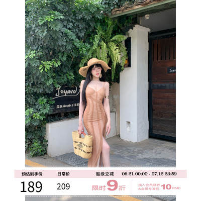 项天鹅er 法式吊带连衣裙女2025夏季网纱开叉包臀长裙性感裙子