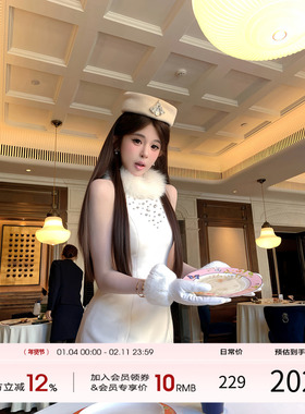 项天鹅er 法式连衣裙女2025冬季新款毛领拼接a字裙气质生日裙子