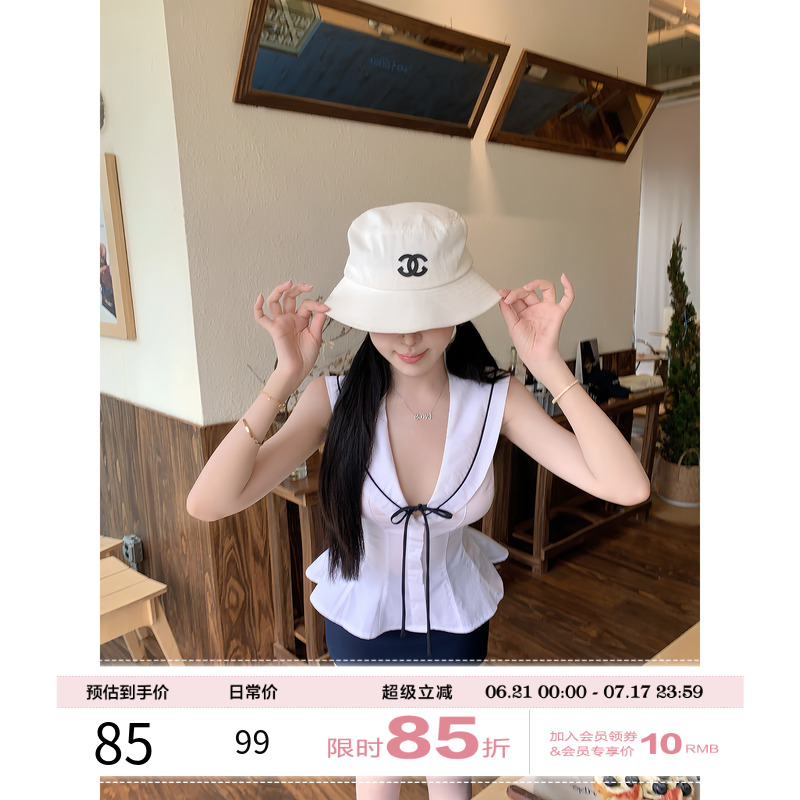 项天鹅er 法式小资套装女2025夏季V领系带无袖上衣半身裙两件套