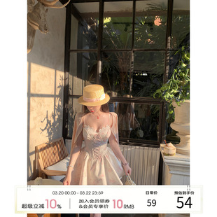 项天鹅er 碎花吊带连衣裙女2026早春新款法式重工a字裙抹胸裙子