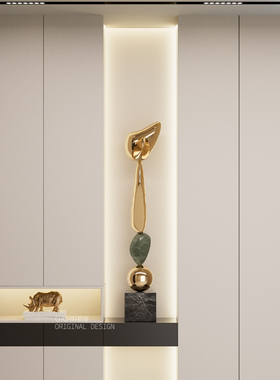 轻奢入口大厅壁龛细长垂直高装饰艺术雕塑高端酒店客厅地板装饰