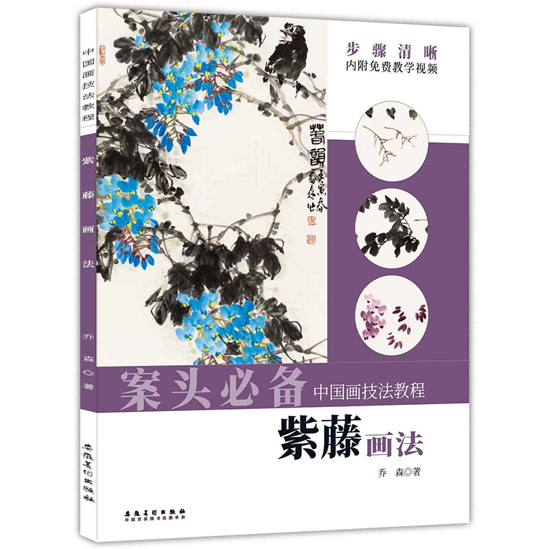 中国画技法教程 紫藤画法 视频教程 乔森著 紫藤花梗枝干藤叶写意画