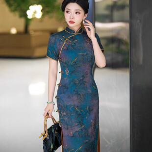 连衣裙演出服 女复古中国风老上海日常生活装 改良漂亮旗袍修身 长款