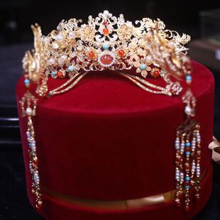 汉服发冠套装婚服头饰明制凤冠流苏挑牌步摇中式新娘发饰婚嫁发簪