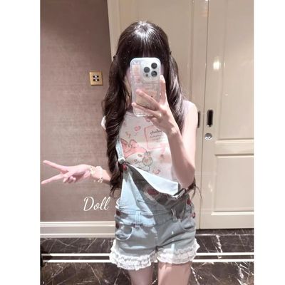 萌系俏皮牛仔背带短裤y2k日系少萝女儿服背带裤多巴胺款背带短裤