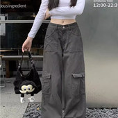 设计感长裤 小个子灰色阔腿牛仔裤 高腰显瘦宽松工装 新款 女2025夏季