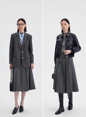 秋款灰色百搭半身裙商务学院风西装半裙5FA141761-598/05099