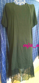 短袖宽松通勤中长款纯色黑色纯棉拼接钩花蕾丝裙摆T恤连衣裙0909