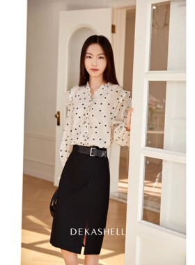 法式女春秋新款设计感小众气质别致黑色皮带扣半裙01909