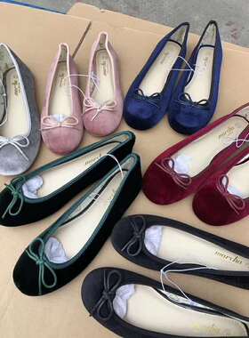 marcha鞋芭蕾单鞋小香风平底鞋蝴蝶结圆头百搭气质女鞋豆豆鞋060#