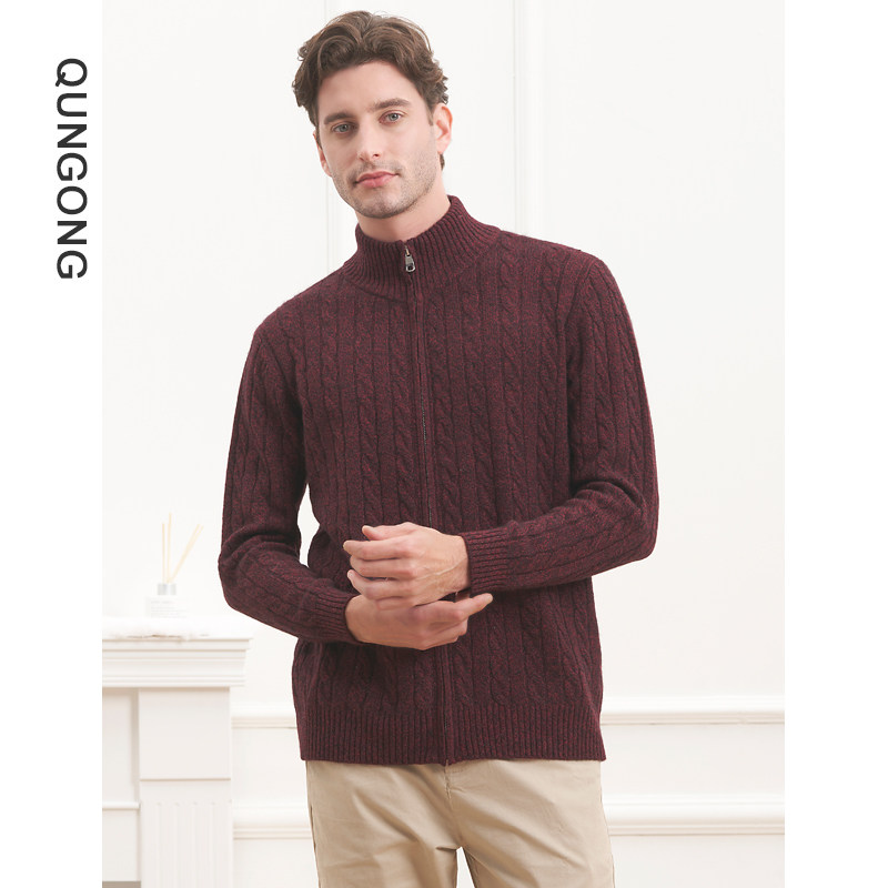 群工新款纯羊绒衫男士全拉链半高领加厚保暖纯色长袖针织毛衣,男装,羊绒开衫,淘宝优惠券,粉丝福利购,淘宝优惠卷