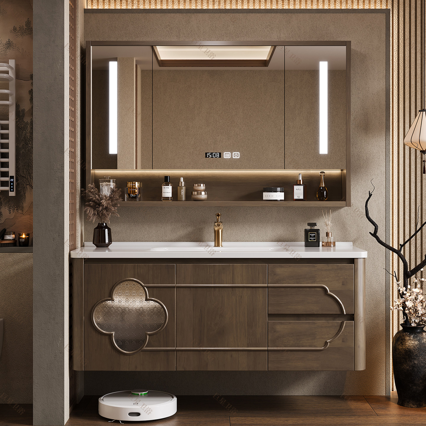 原创中古风浴室柜组合宋氏美学卫生间陶瓷一体盆洗漱台洗手池订制