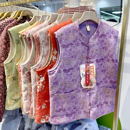 求索新中式国风马甲女口袋款加厚马夹羊毛蚕丝驼绒棉保暖无袖坎肩