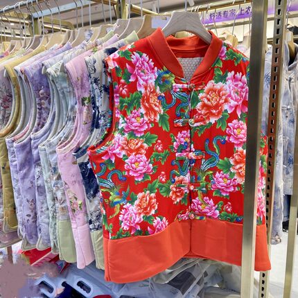 冬中老年大码中国风棉袄驼绒棉背心女加厚羊毛贴片马甲妈妈棉2566