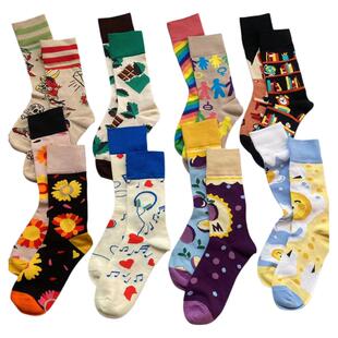 大熊外贸欧美潮流AB不对称卡通创意街头撞色街头鸳鸯男女情侣袜子