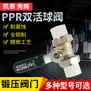 全铜PPR双热熔球阀水管管件配件开关接头热熔4分6分1寸双活接阀门