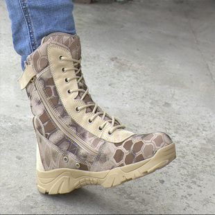 蟒纹迷彩战术靴男女春秋作战靴黑色保安执勤靴户外登山鞋靴徒步鞋