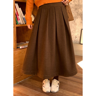 XXGN柏林假期呢子厚款大裙摆氛围感半身裙女高腰中场裙0760