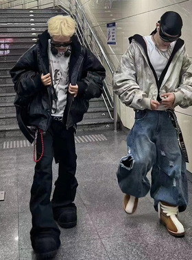 【张颜齐同款】RollingMoney假两件飞行员皮衣棉服bomber夹克外套