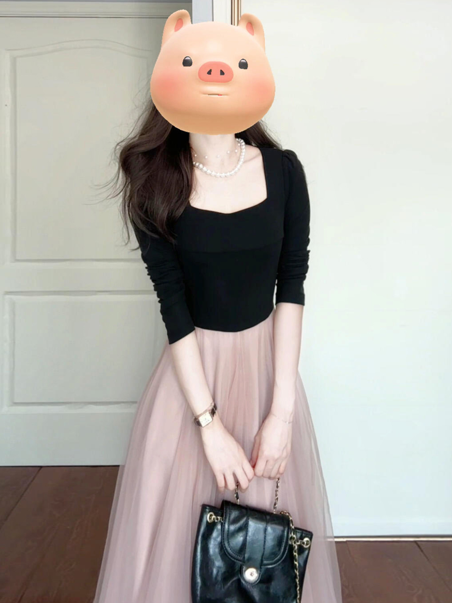 法式长袖拼接连衣裙子女2025早秋季新款富家千金特别漂亮掐腰长裙