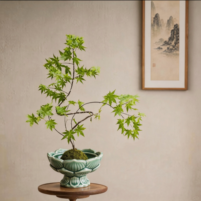 【流泉枫专用】中式禅意无孔陶瓷花盆苔藓球盆景花盆佛手柑专用托