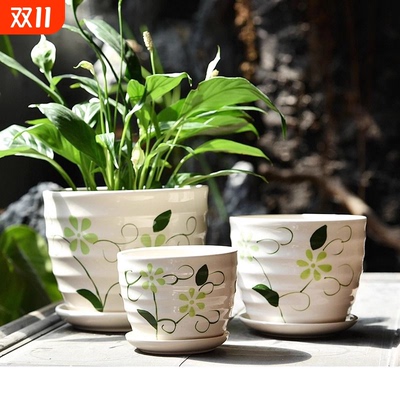 捡漏清仓花盆陶瓷带托盘大号陶瓷大号特大号多肉花盆陶瓷花盆大号