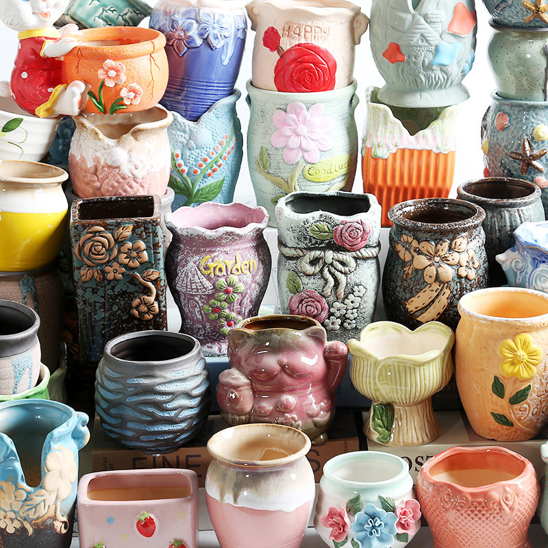 多肉花盆陶瓷多肉植物粗陶复古紫砂创意大小口径简约特价清仓家用,家居饰品,花盆,淘宝优惠券,粉丝福利购,淘宝优惠卷