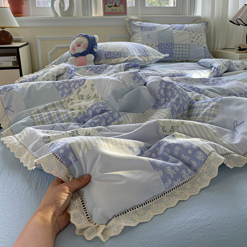夏新款水洗棉镂空花边夏被四件套床单床笠款床上用品空调被薄被芯