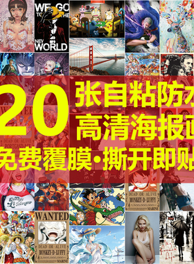 动漫海报纸墙贴二次元卧室男生宿舍 海贼王通缉令电影壁纸自粘画