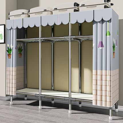 简易衣柜卧室家用加厚出租房用全钢架结构拼接结实耐用布衣柜拉链