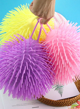 儿童刺猬玩具马卡龙色密毛稀毛动物头闪光发光大号全毛毛毛球卡通