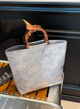 小众设计竹节手提托 托特包女2025新款旗袍搭配便通勤包旅游批发