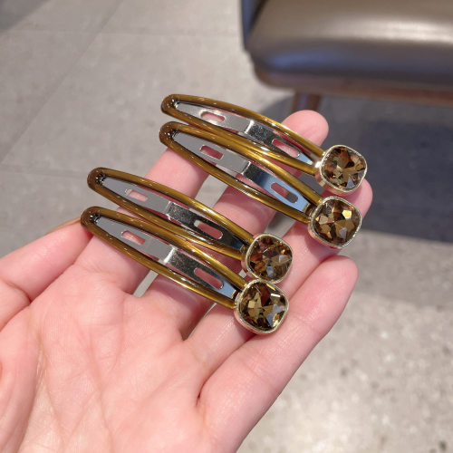 复古琥珀色豆豆水钻bb夹可爱少女侧边刘海发夹碎发整理边夹对夹