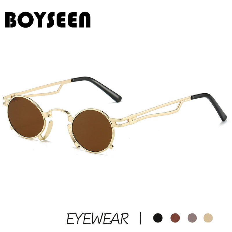 前卫现代风墨镜男女金属椭圆小框太阳镜机能风朋克墨镜可配度数