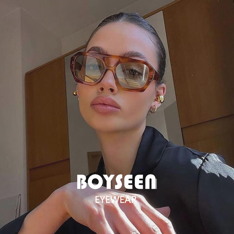 BOYSEEN日系双梁不规则太阳镜男生潮酷穿搭墨镜复古豹纹可配近视