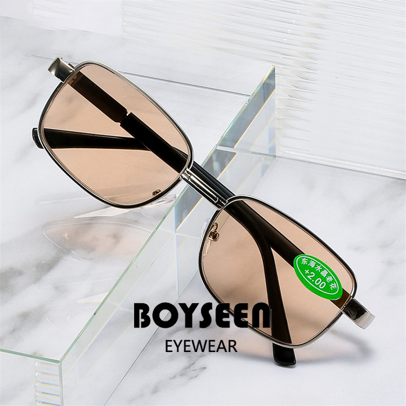 新款金属大框茶色片老光镜 非球面养目镜人造东海水晶老花镜